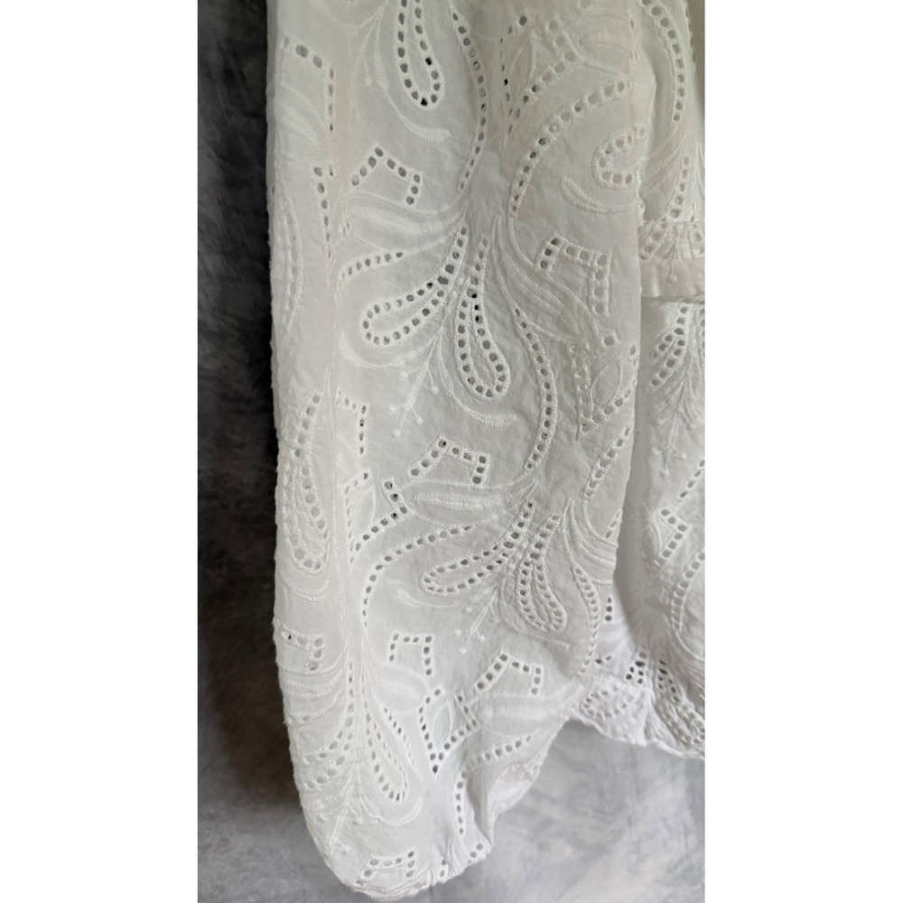 Banana Republic White Eyelet Puff Sleeve Blouse Smocked Back Clean Girl - Picture 5 of 7
